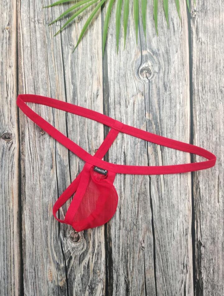 Men's Lingerie White & Red Elastic Mesh Thong